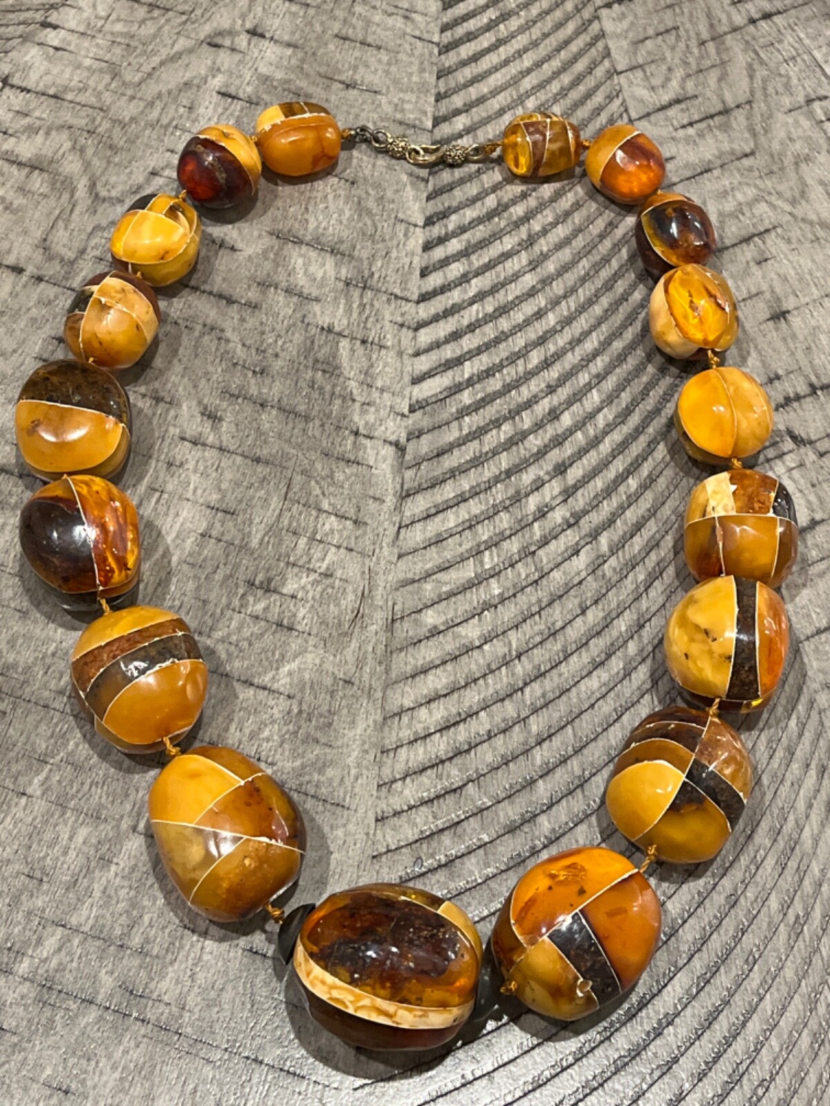 OLD massive butterscotch baltic amber cobblestone-work 26.5″ necklace 062024eH@