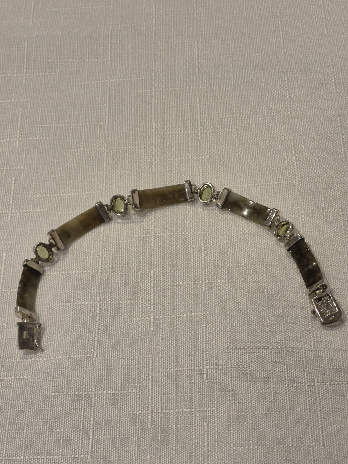 Vintage Sterling Silver 925 Jade & Green Gemstones Panel Bracelet 7.5″ DBJ EUC