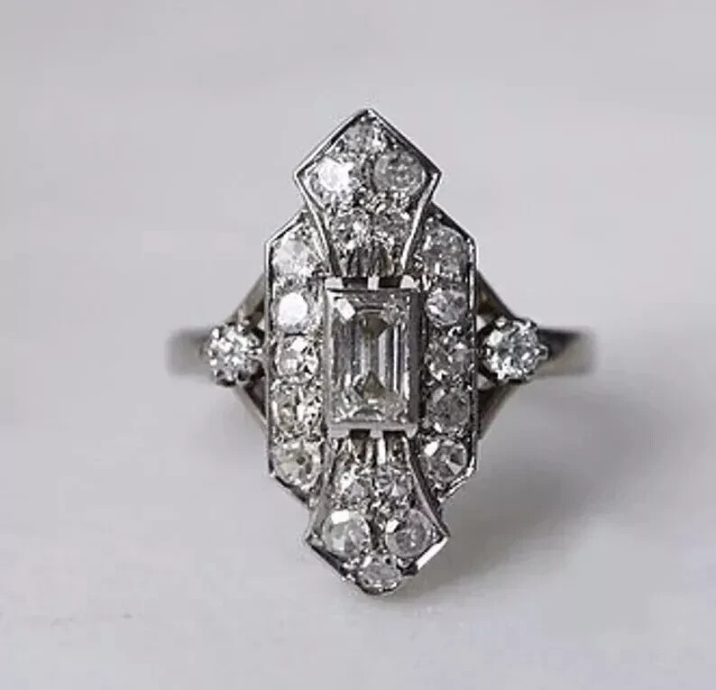 Art Deco Vintage Style 2.95Ct Lab Created Diamond Wedding 14k White Gold FN Ring