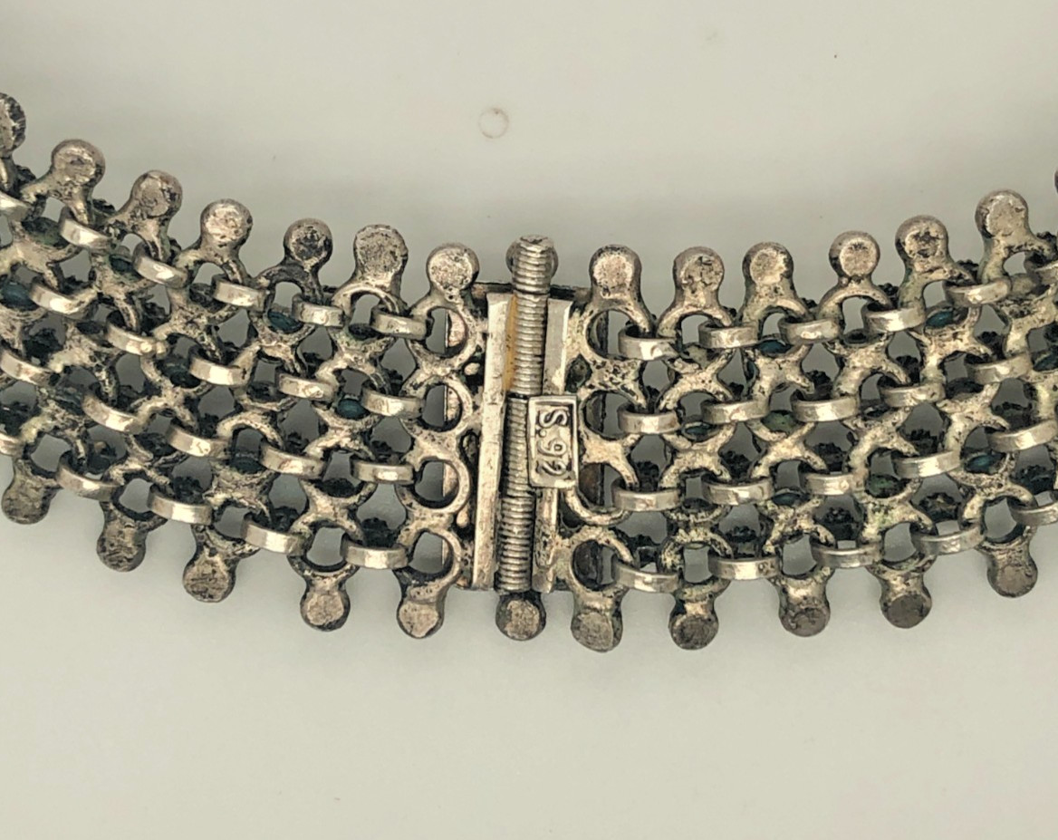 Vintage Turquoise Sterling 925 Necklace Mesh Choker Necklace 15″