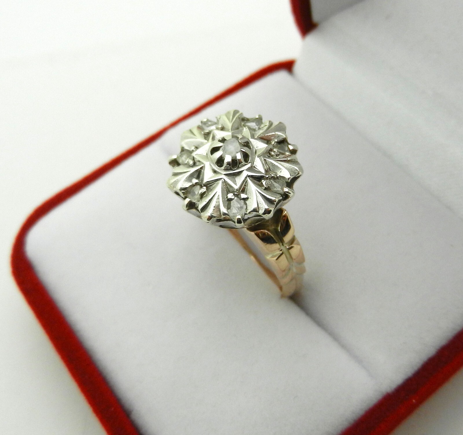 Antique Silver and 9kt Pink Gold and Rose Cut Diamond Ring size 7