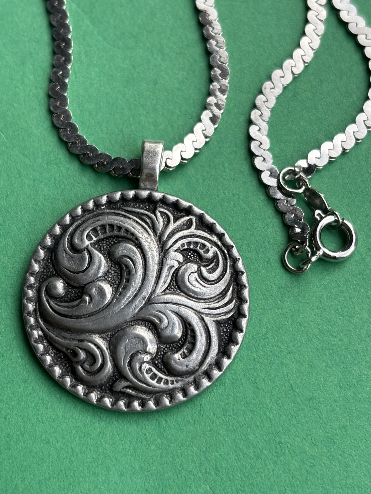 Vintage pewter Button Pendant necklace 🇳🇴 Norwegian! NEW STYLE! 1”