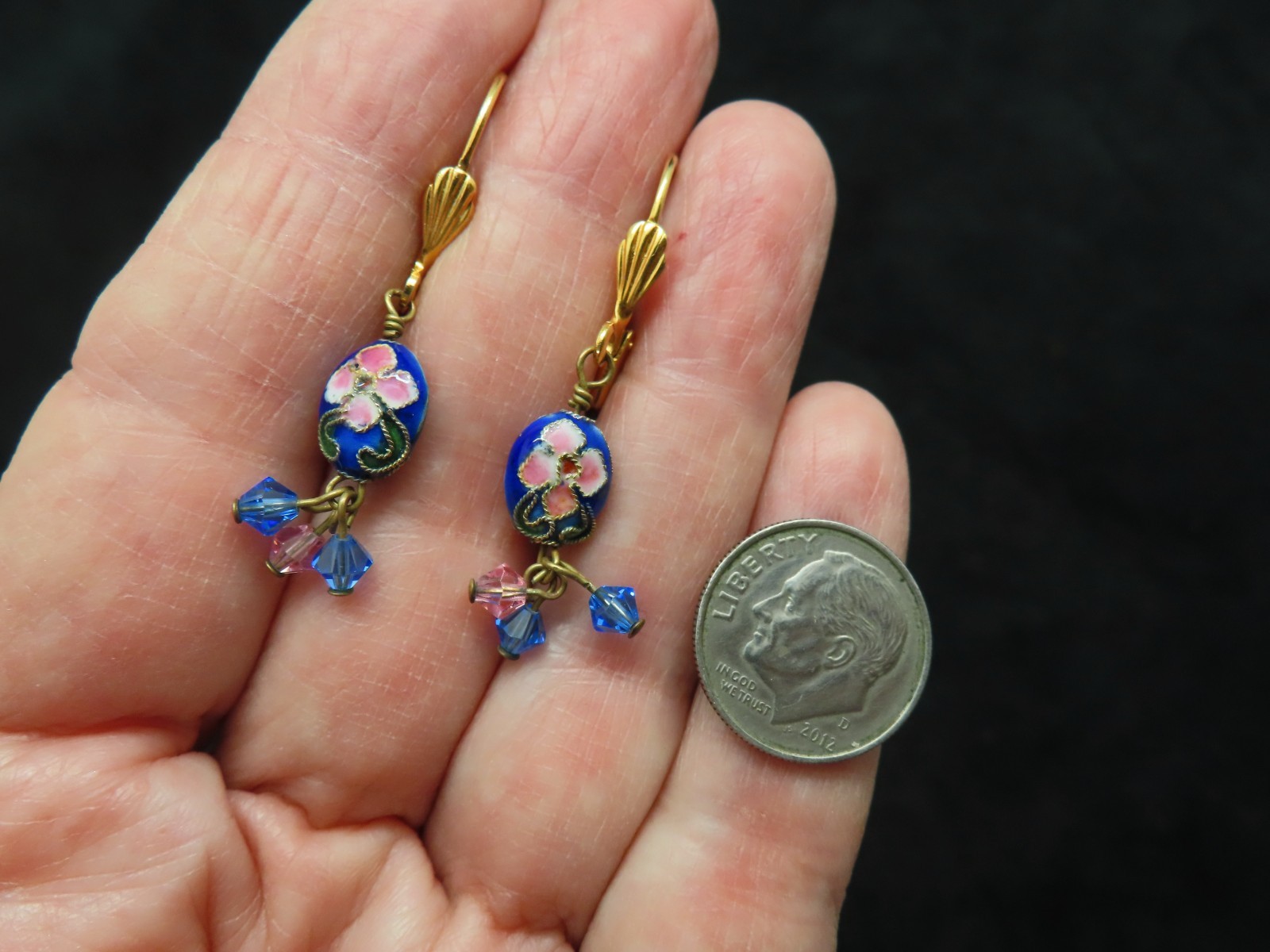 Vintage 1990’s Cloisonne Dangle Crystal Bead Pierced Earrings