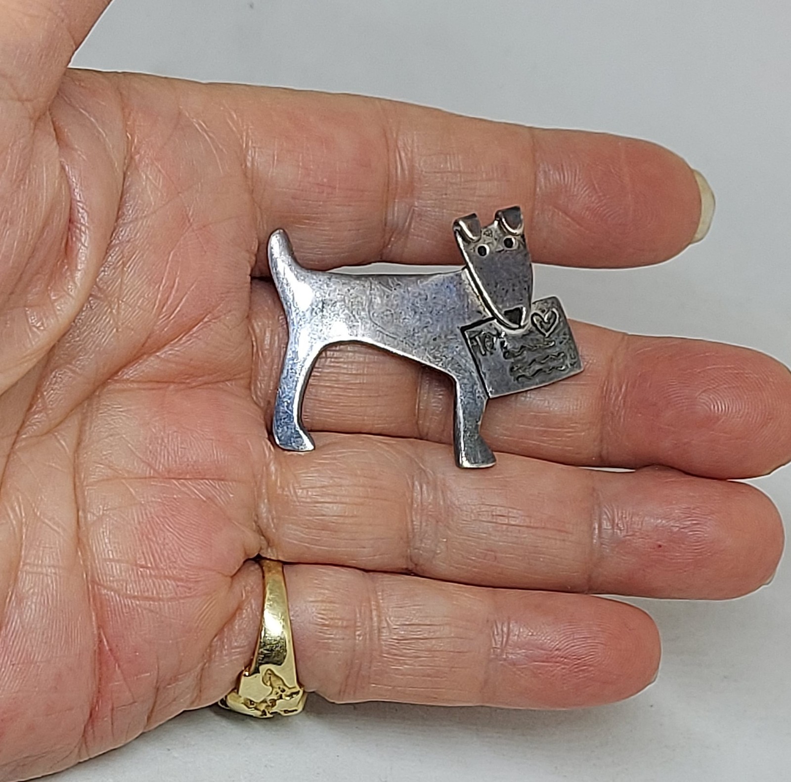 Vintage Anne & Jane Harvey 925 Mexico Sterling Silver Dog Brooch Pin
