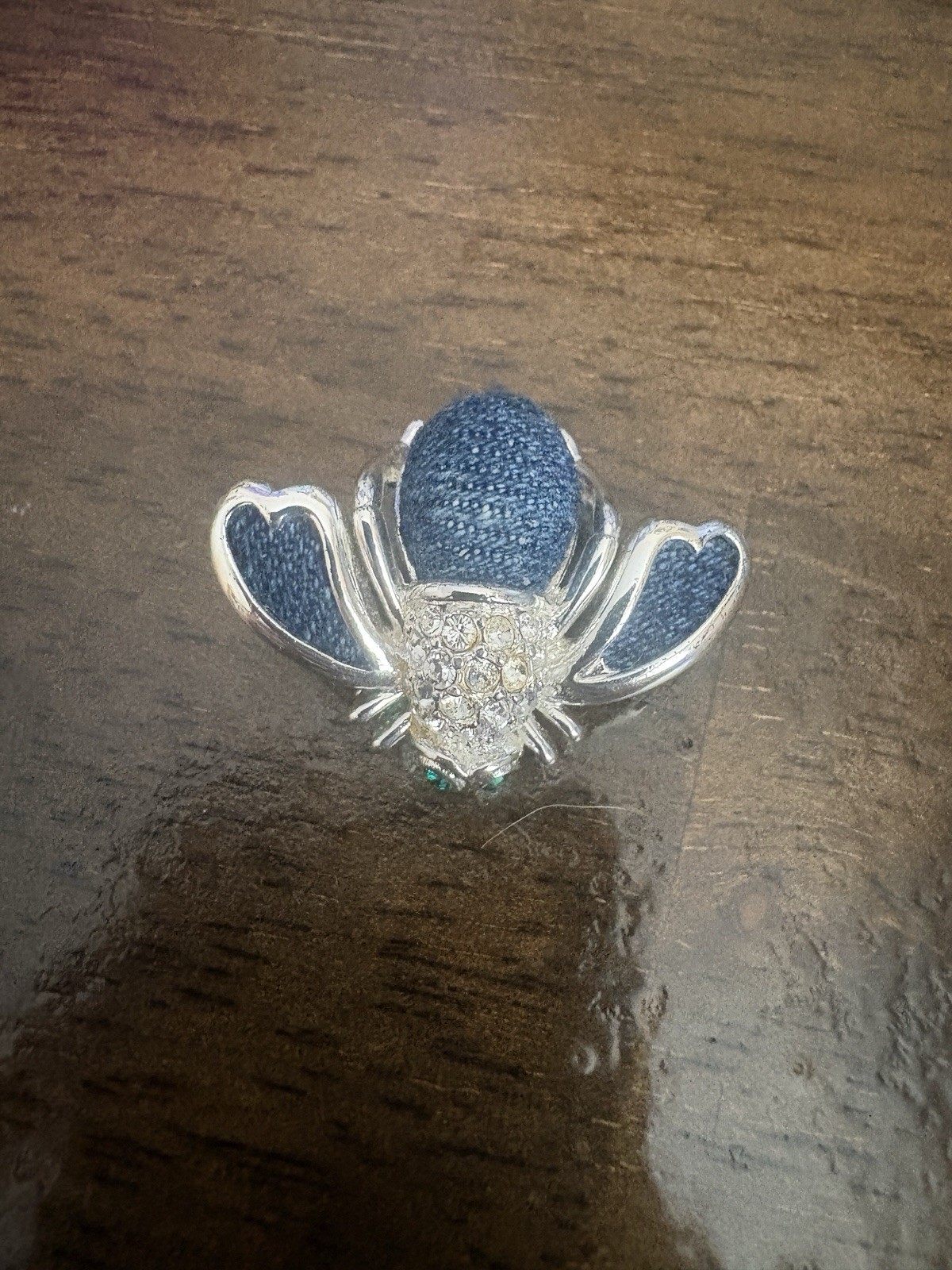 Joan Rivers Bee Pin Brooch Blue Denim Pave Crystal Silver Tone Rhinestones Vtg