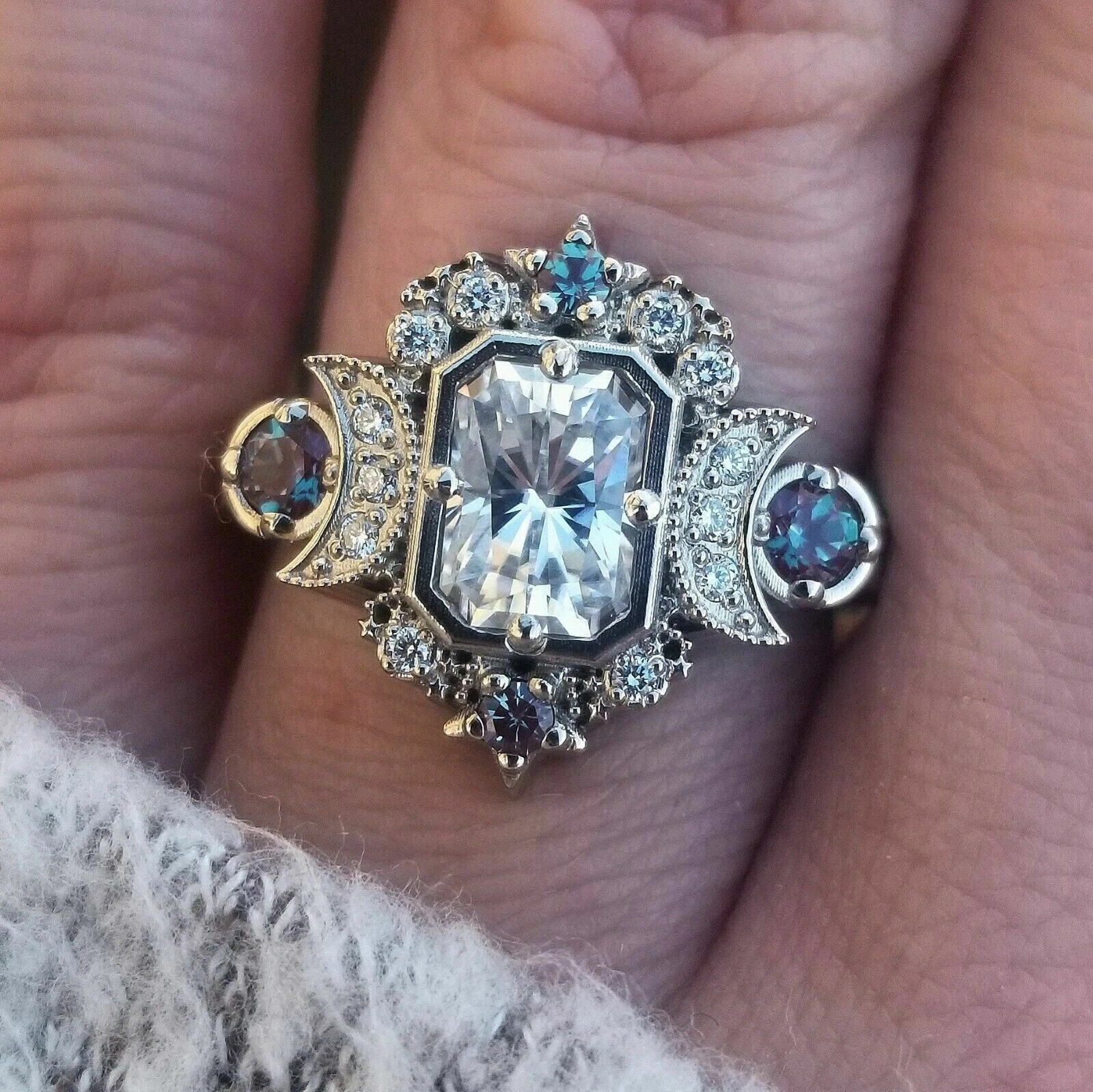 2.65Ct Art Deco Style Lab Created Diamond Moon Goddess Wedding 925 Silver Ring