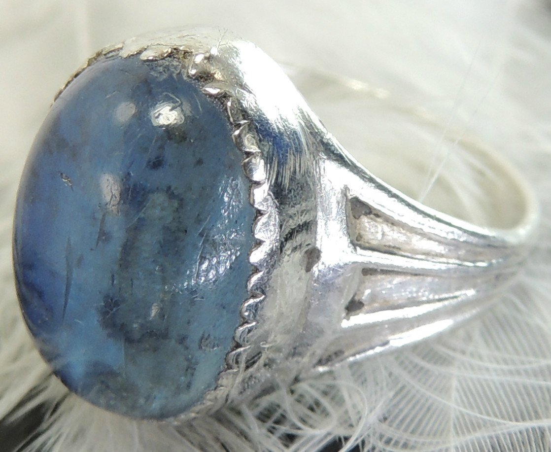 Vintage 40’s glass Blue Stone Sterling Silver 0.925 Ring size 4.5