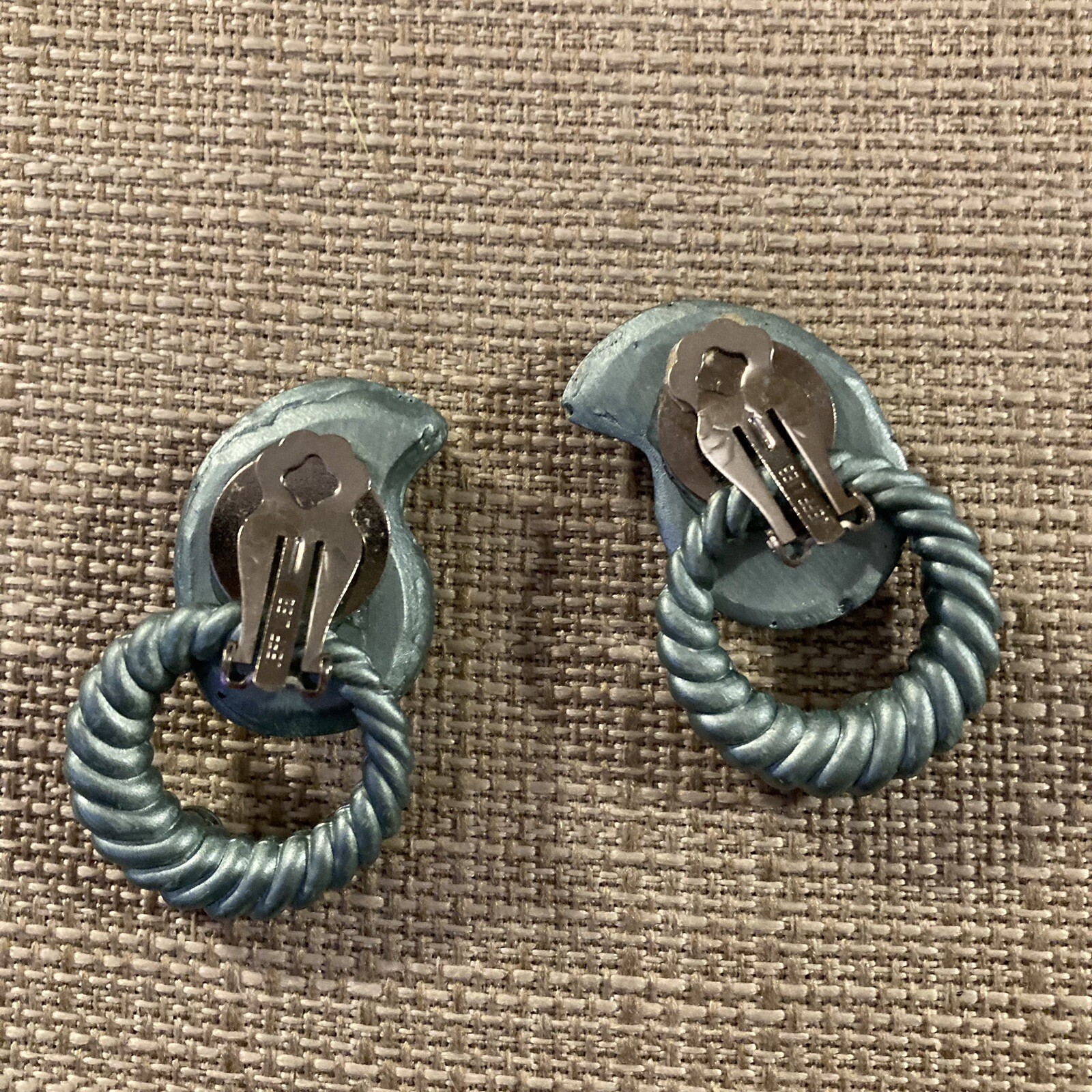 VTG Jeff Lieb Signed Door Knocker Clip Earrings Blue Rhinestone Designer Runway