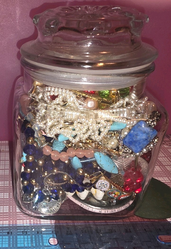 Mystery Jar of Unsorted Jewerly with Wearable Items No Watches Vintage to Now