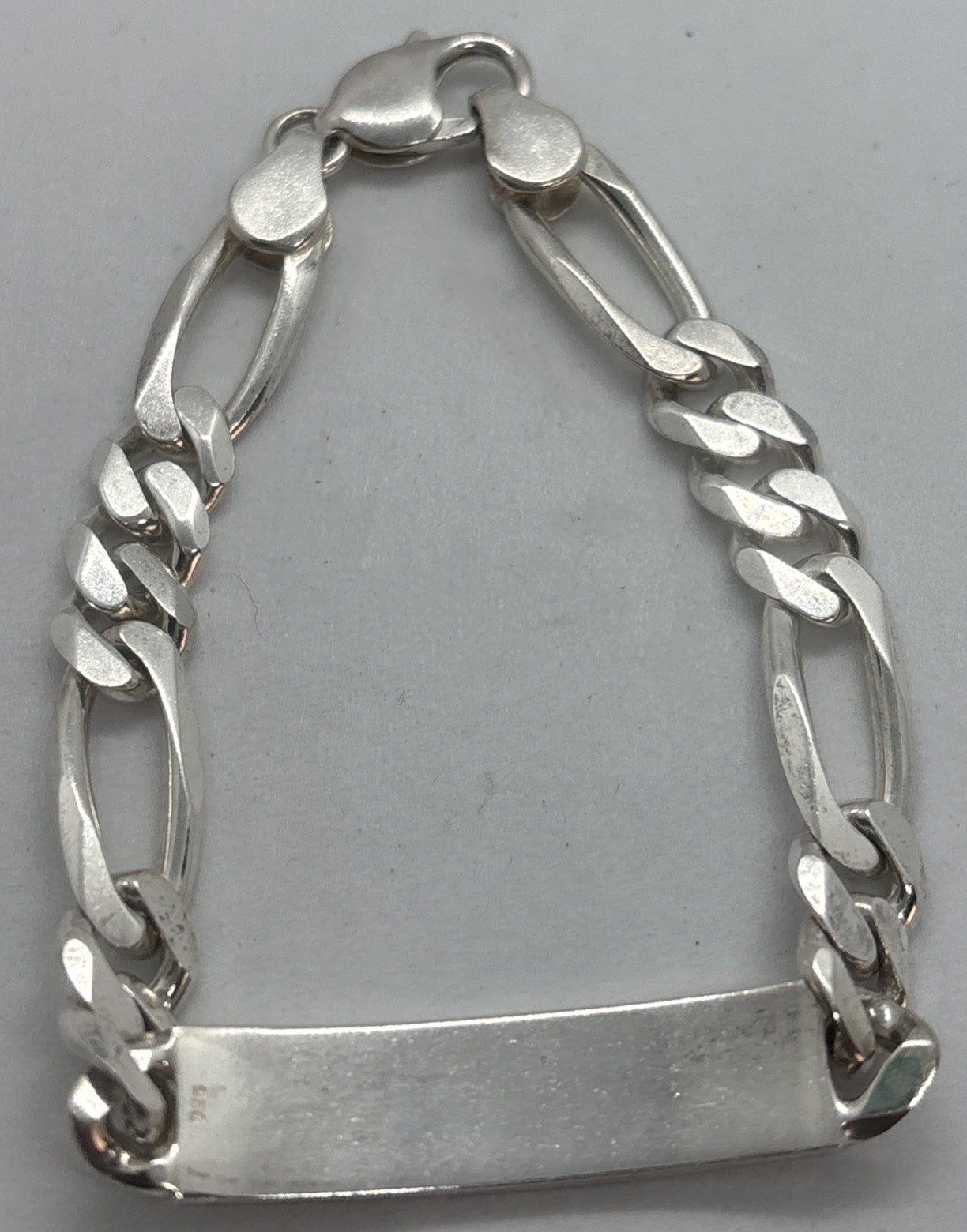 Vintage Sterling Silver ID Bracelet Engravable Figaro Chain Unisex 24.8 Gr 8”