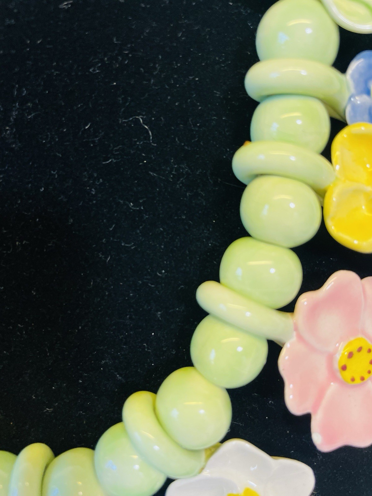 VINTAGE Flying Colors 80-90”s NECKLACE Flowers Pansy Leaves Colorful