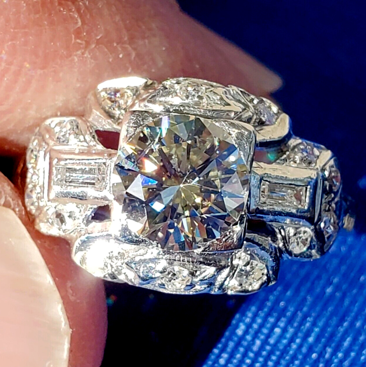 Original EARTH MINED DIAMOND Art Deco Engagement Ring Vintage PLATINUM Solitaire