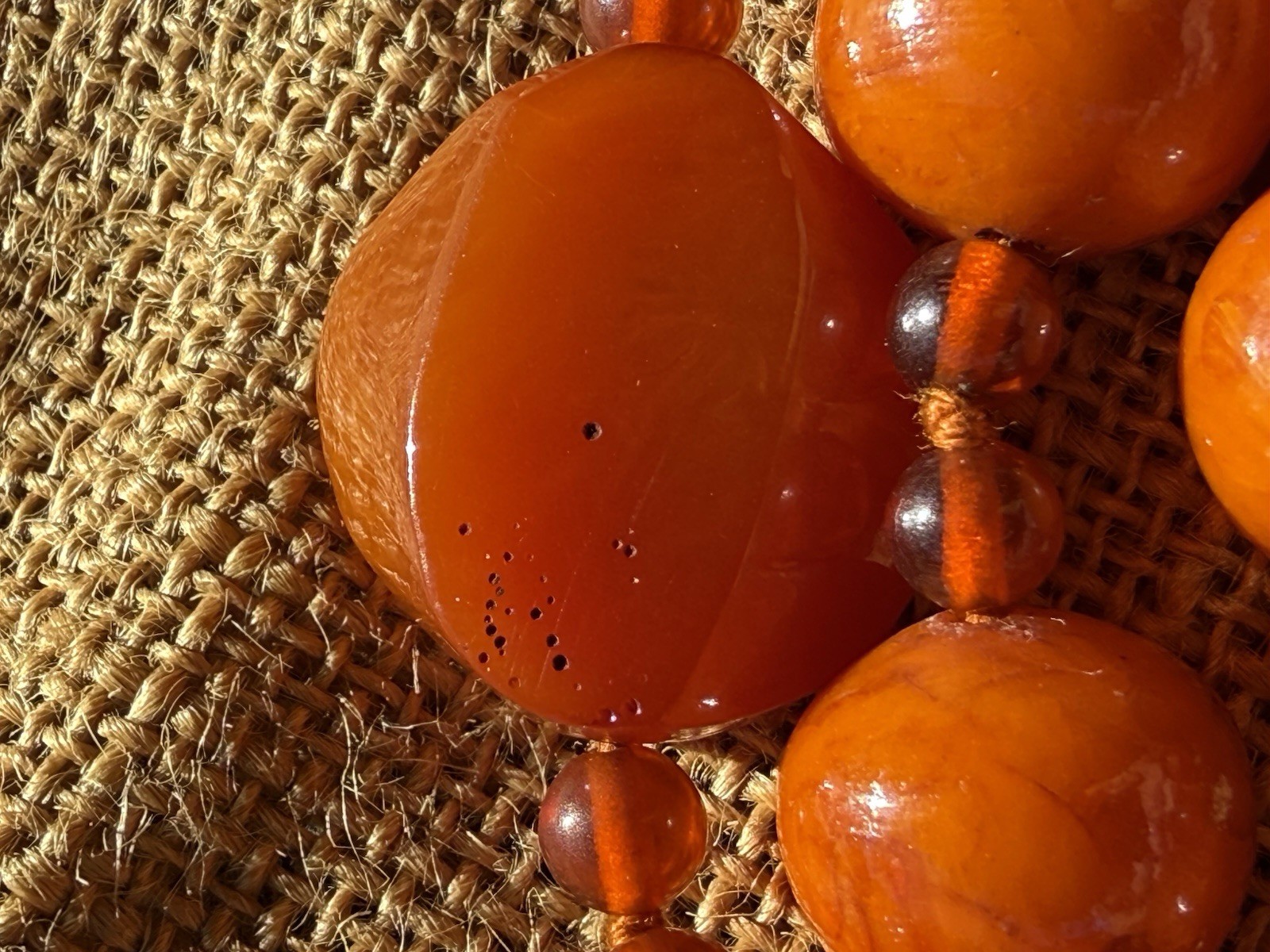 Vintage 100g Cherry Orange Catalin Bakelite Art Deco Mixed Bead Necklace 31”