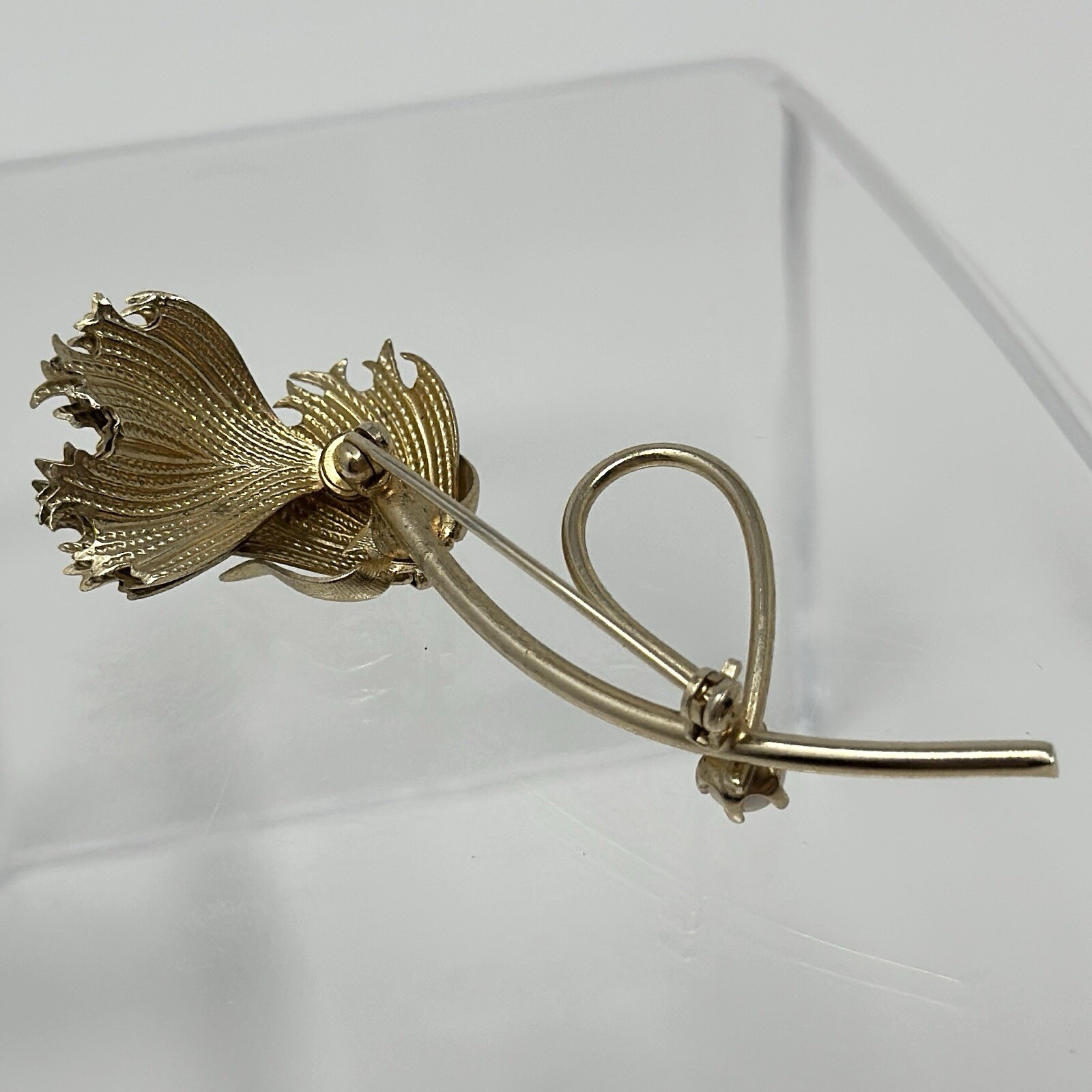 Vintage Gold Tone Blooming Dandelion Adjustable Petals Faux Pearl Brooch Pin
