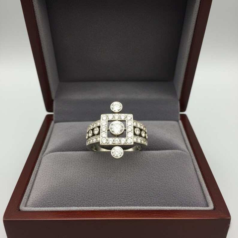 Art Deco Style Round Cut Lab Created Diamond 14K White Gold FN Engagement Ring
