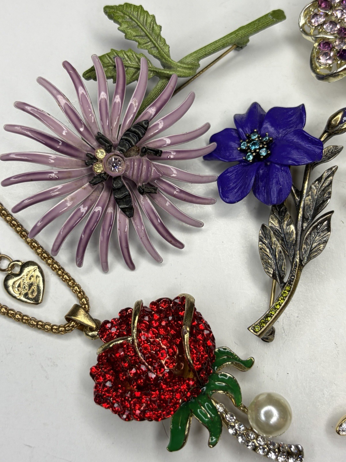 Lot Signed Designer Vintage Flower Rhinestone Brooches Joan Rivers Coro Seleni