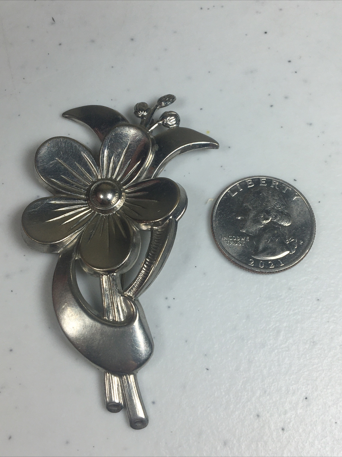 Vintage Silver Plated Brooch Pin Womens Accessories Jewelry 3”