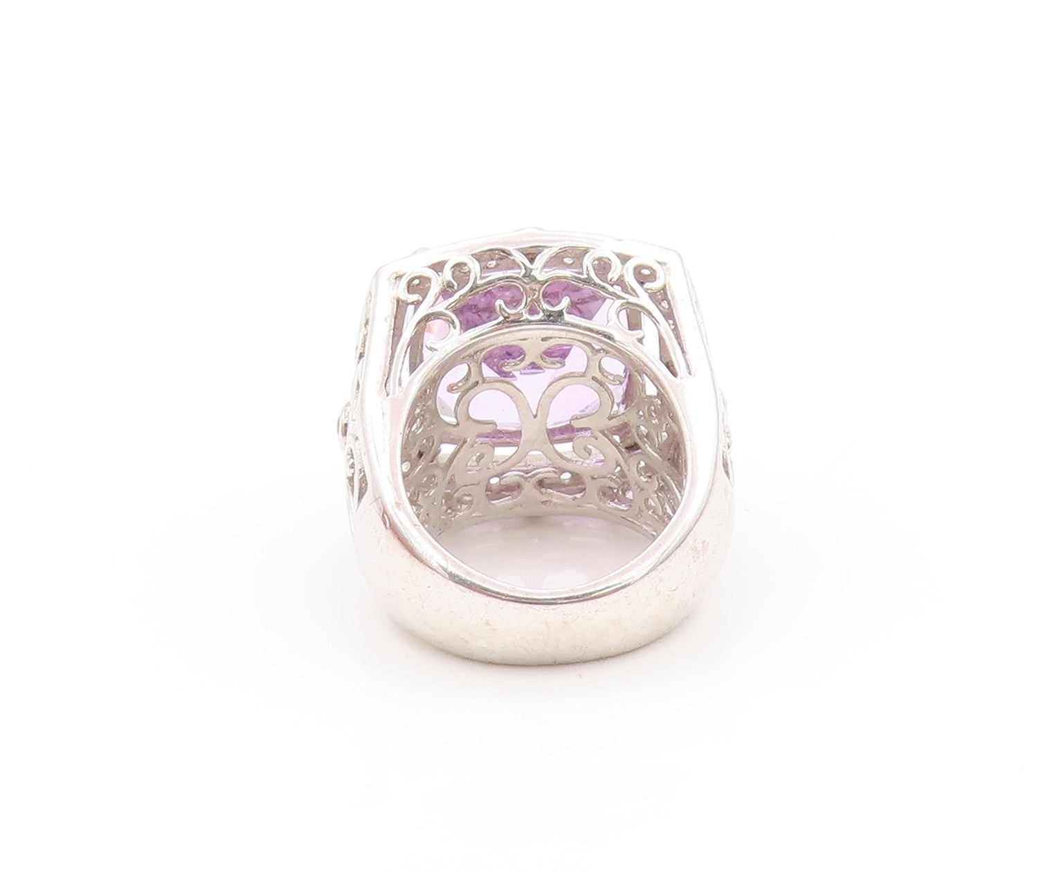 925 Sterling Silver Vintage Ring Large Amethyst Halo Sapphire Sz 5 RG32512