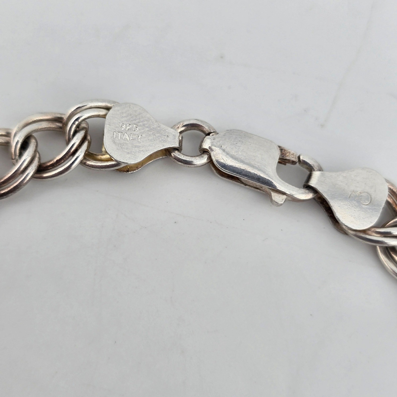 Sterling Silver 925 Italy Charm Bracelet w Abalone Moon Charm Size 7.75