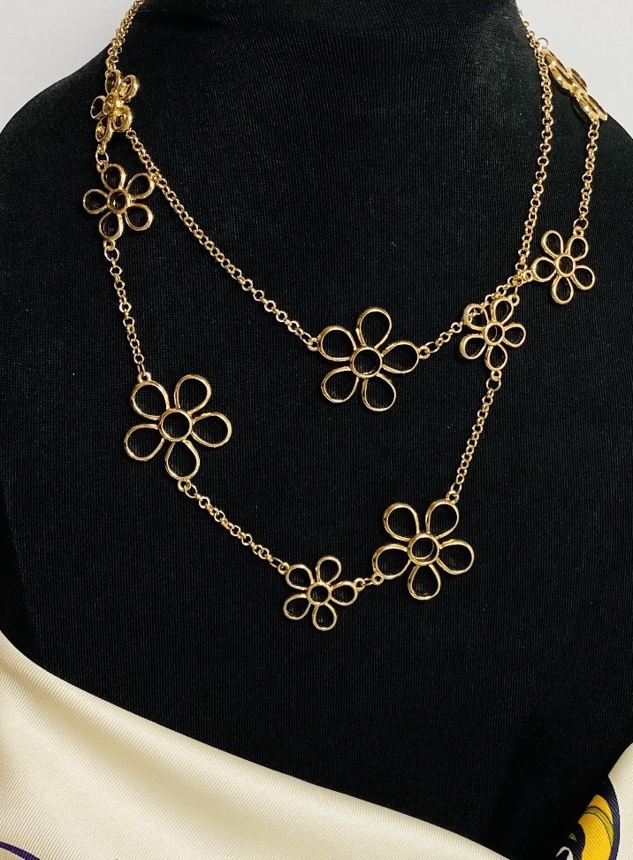 Vintage Gold Tone Multi Flower Chain /Statement Necklace 35” +3.5” Extension