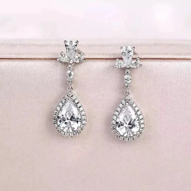 Art Deco Lab Created Diamond Drop/Dangle Antique Earring 14k White Gold Finish