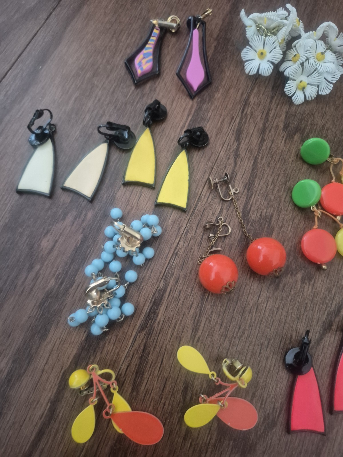 Vintage s Big Bold Retro Earrings Lot Bright Colorful Funky