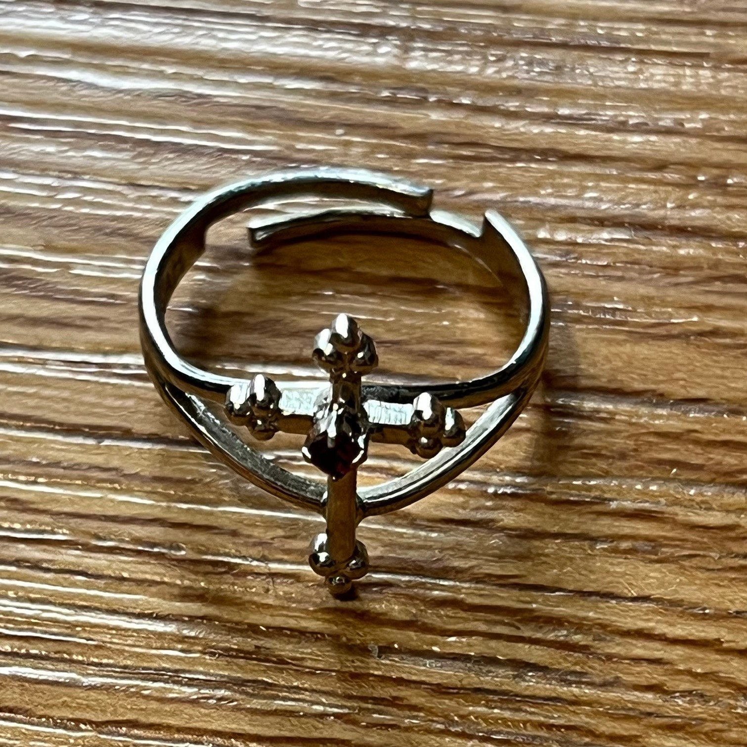 Sarah Coventry Adjustable Cross Ring, Silver-color Metal, Pink Rhinestone