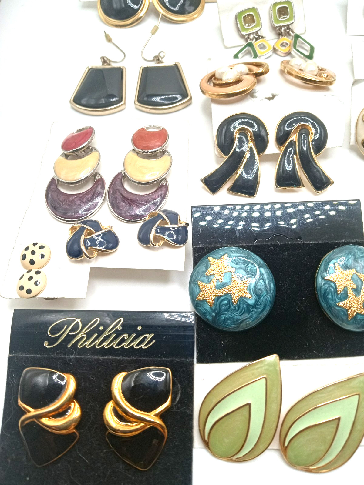 Vintage Enamel Pierced Earrings 80’s & More Colorful Variety Lot of 64 Pairs