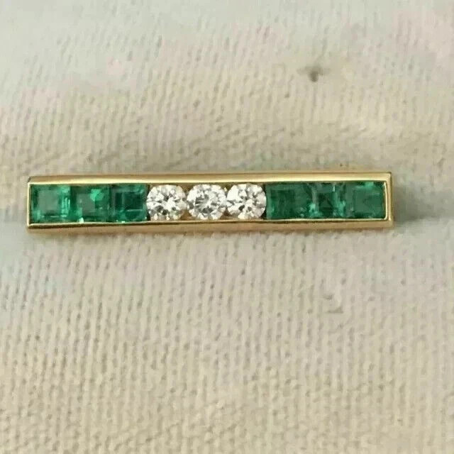2Ct Lab Created Emerald Asscher Cut Unique Brooch 14K Yellow Gold Plated Silver
