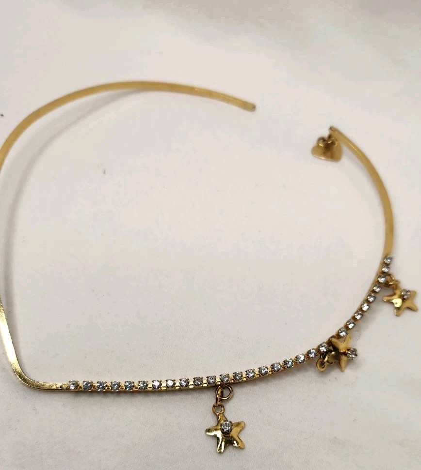 Lunch at the Ritz Star Charm Collar Necklace Goldtone Rhinestones