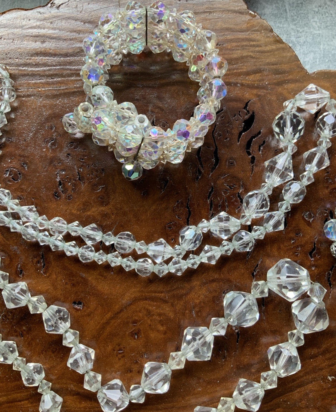 Clear Aurora Borealis Faceted Crystal Bead Rhinestone Jewelry Lot Vintage