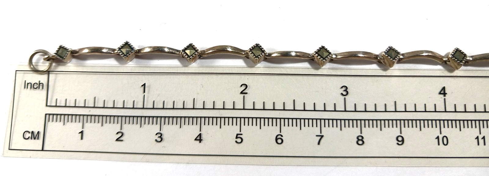 Sterling Silver Bar Link Marcasite Bracelet ~ Thin & Dainty ~ 7.5 Inches