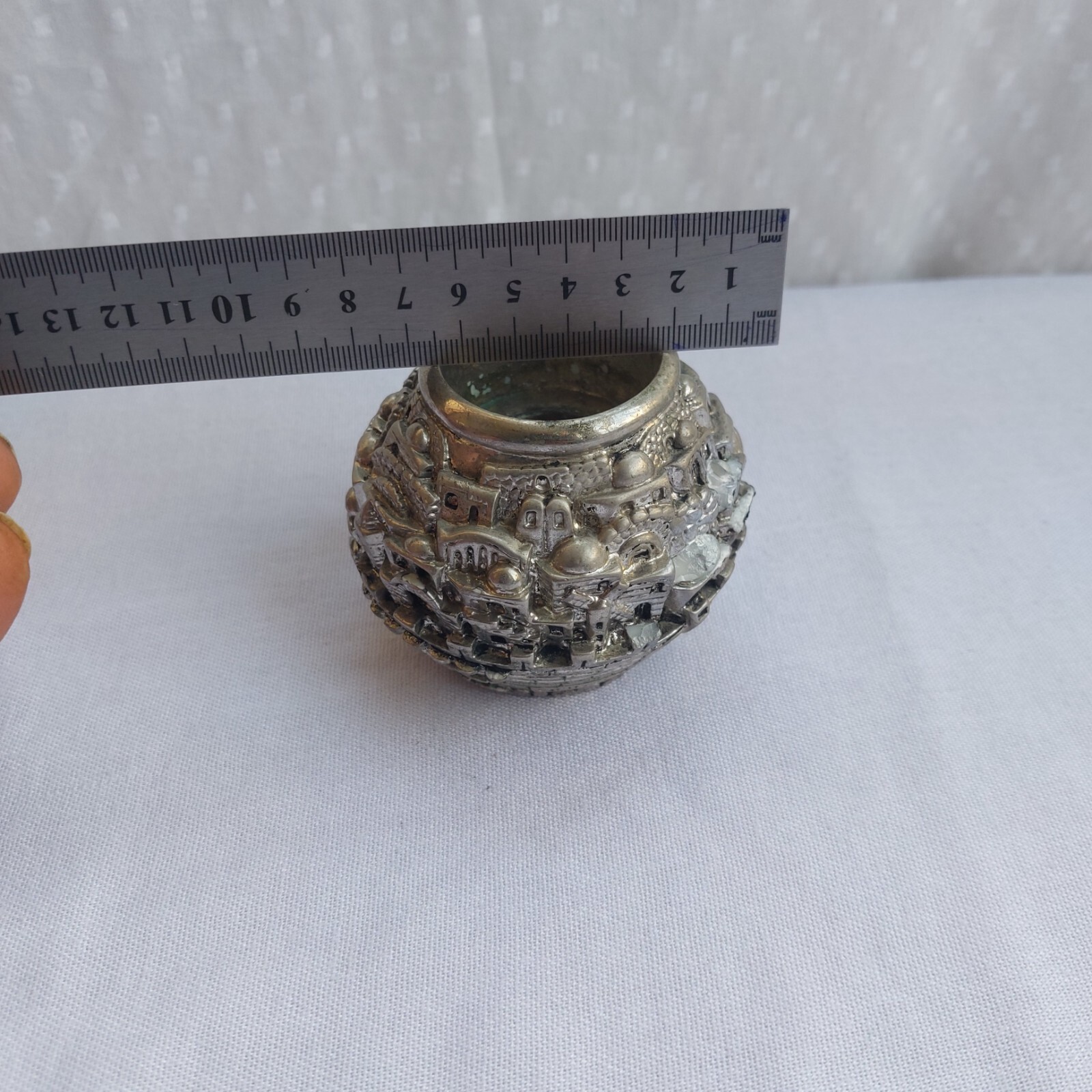 Vintage Jerusalem City Heritage Statue Made of Stone Plated with 925 Silver