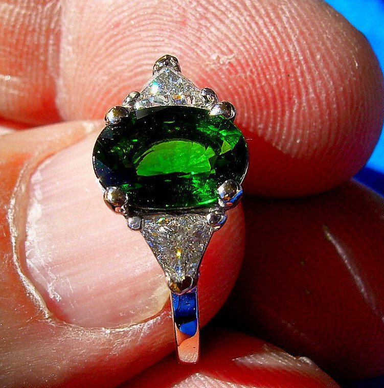 Original EARTH MINED Tourmaline DIAMOND Deco Engagement Ring 14K WHITE GOLD S 7