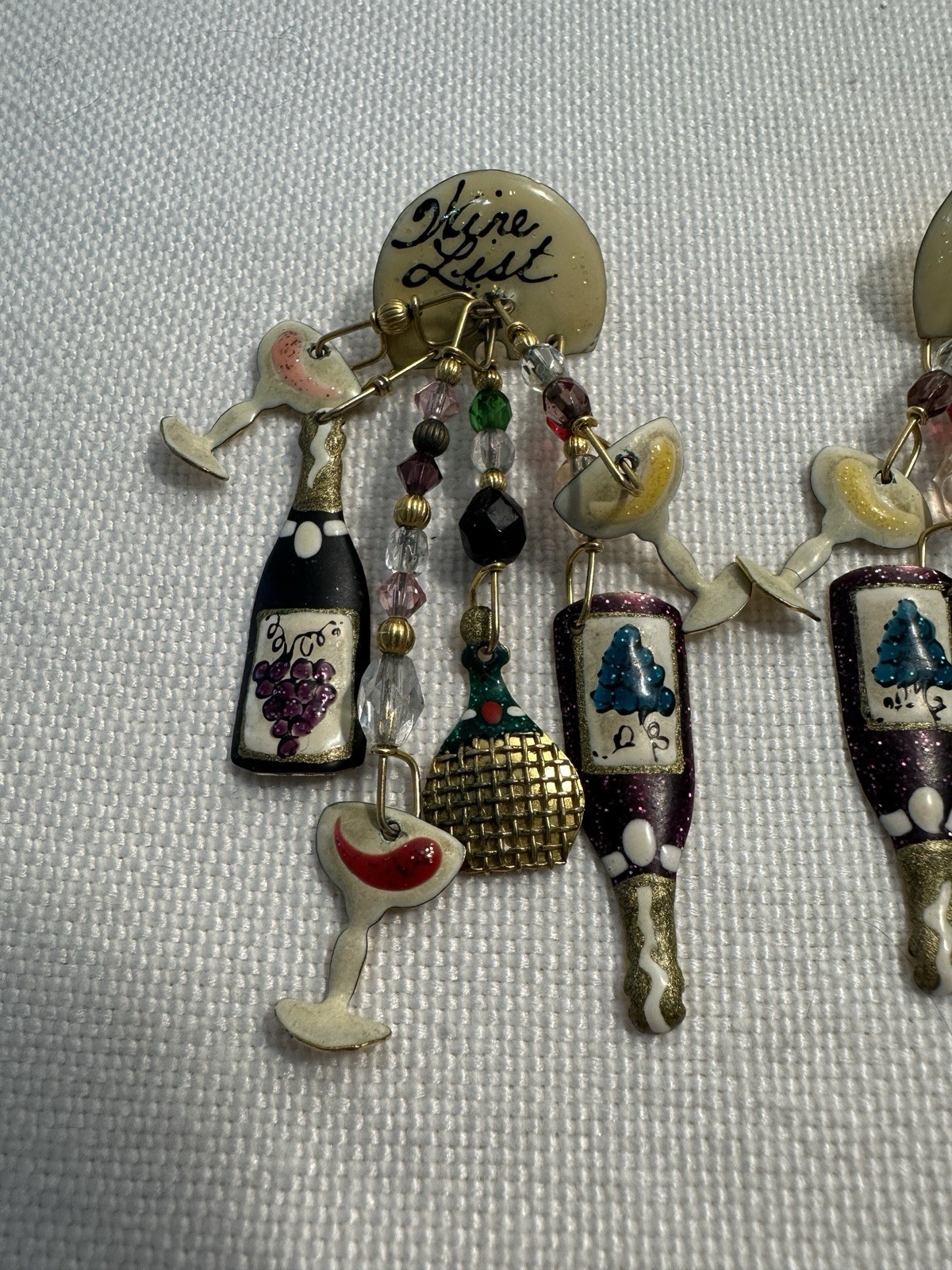 Lunch At The Ritz Wine List Earrings Crystal Enamel Dangle Pierced Ears