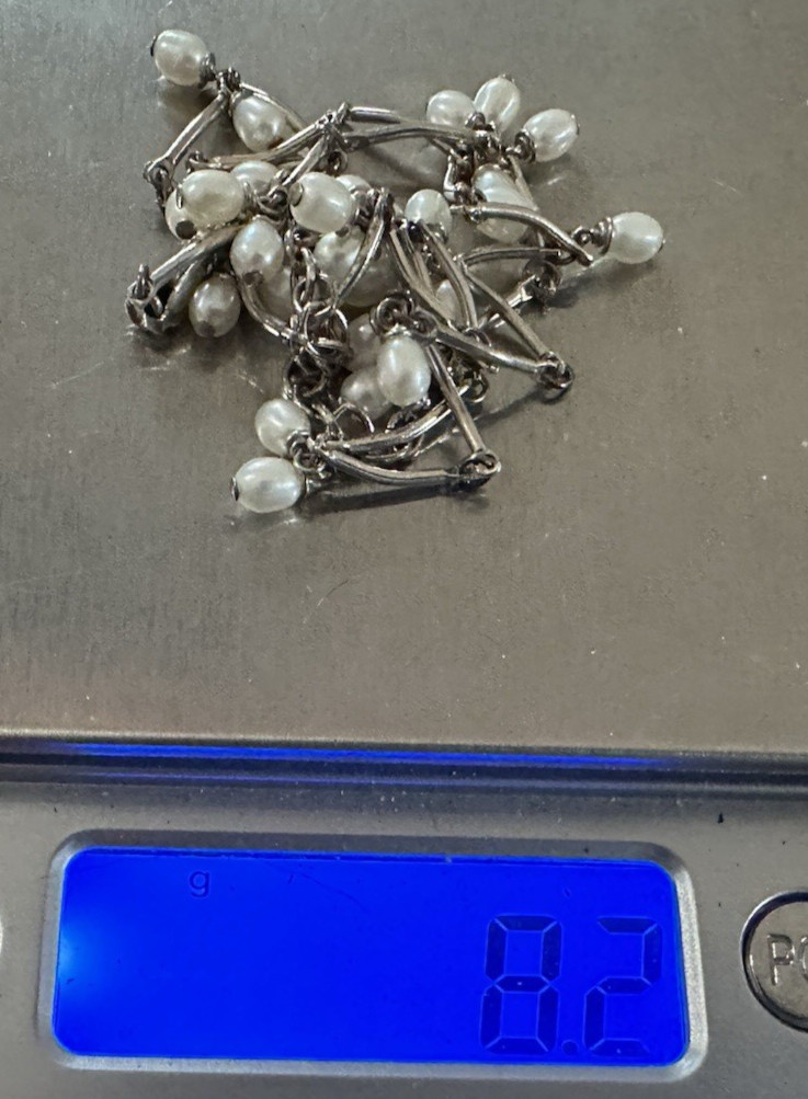 Vintage Sterling Silver Multi Pearl Dangle Bar Link Necklace