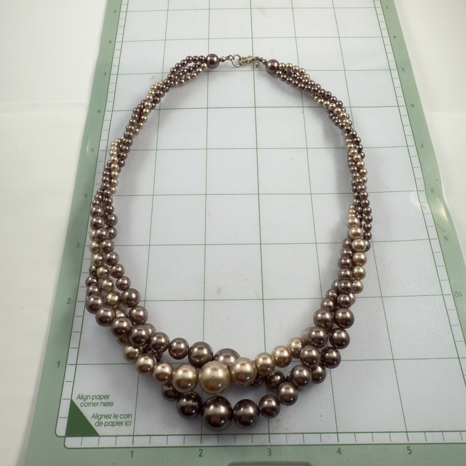 Vintage ROMAN Signed Beige & Bronze Color Faux Pearl Twisted Necklace 20″
