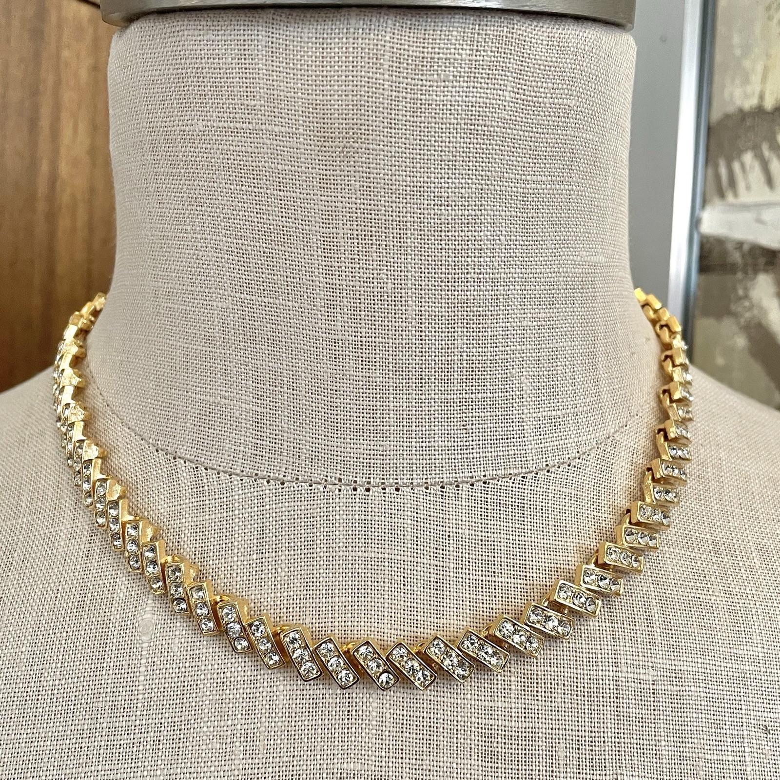 Vintage NWT UNUSED Napier Gold Diamante Crystal Rhinestone Choker Link Necklace