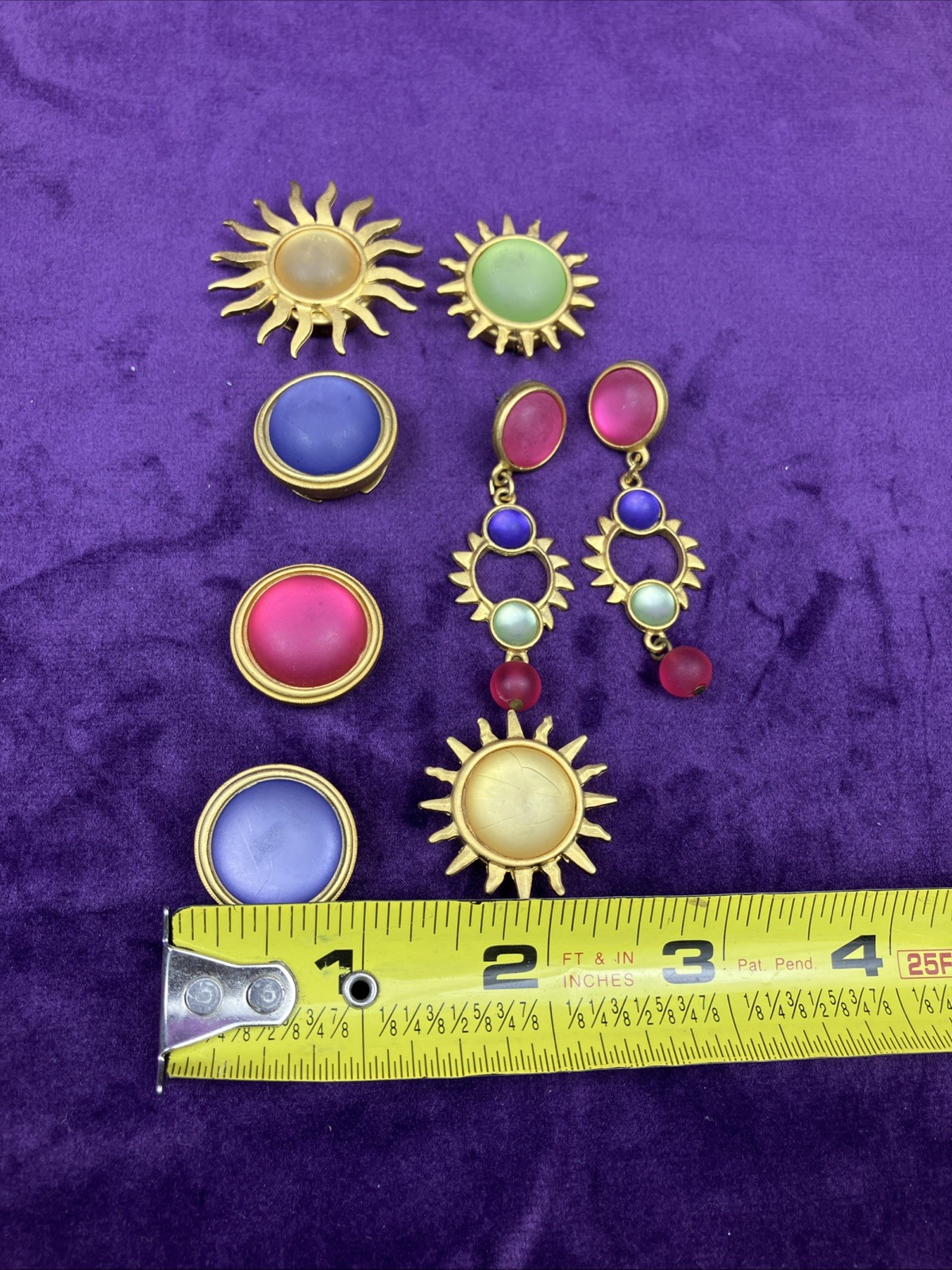 Vintage 1990s Matte Gold Button Cover Earrings Set Sun Celestial