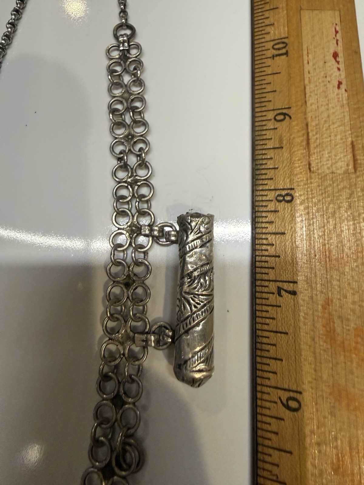 Antique silver alloy necklace, charms, 92gr. From Middle East. Mid-Century.