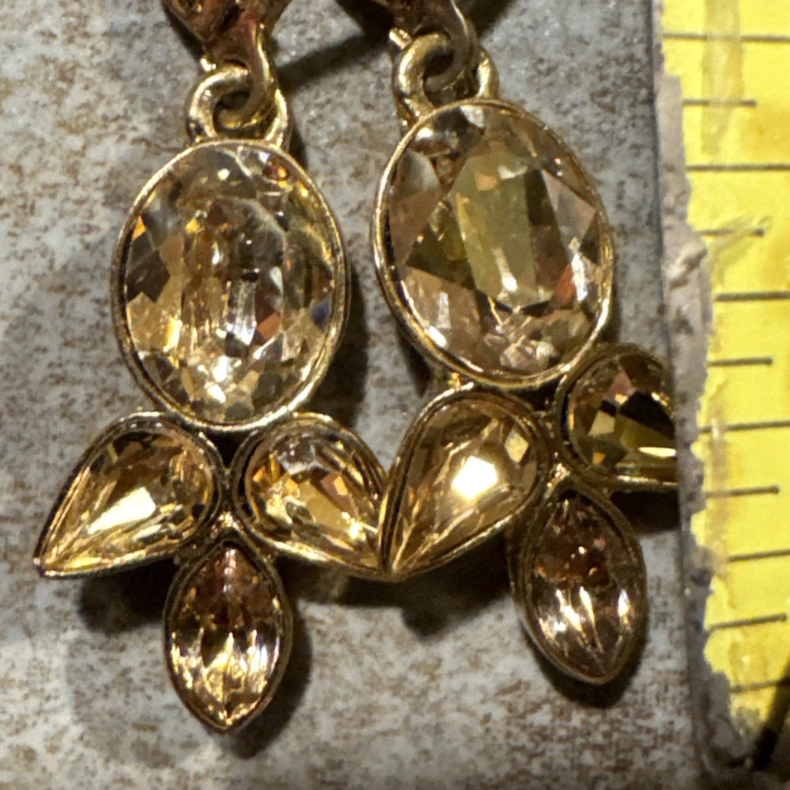 Vintage Givenchy flower Crystal Teardrop Earrings Amber Rhinestones Signed