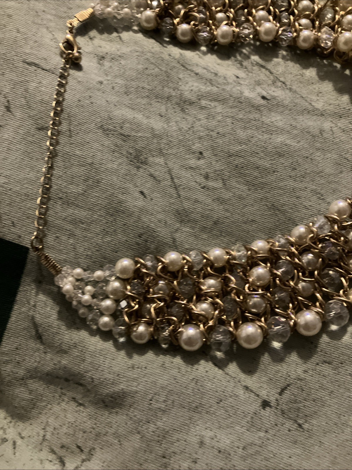 Faux Pearl Jewelry Set 4 Row Cowl Necklace Wide Cuff Bracelet Heavy Glass Beads