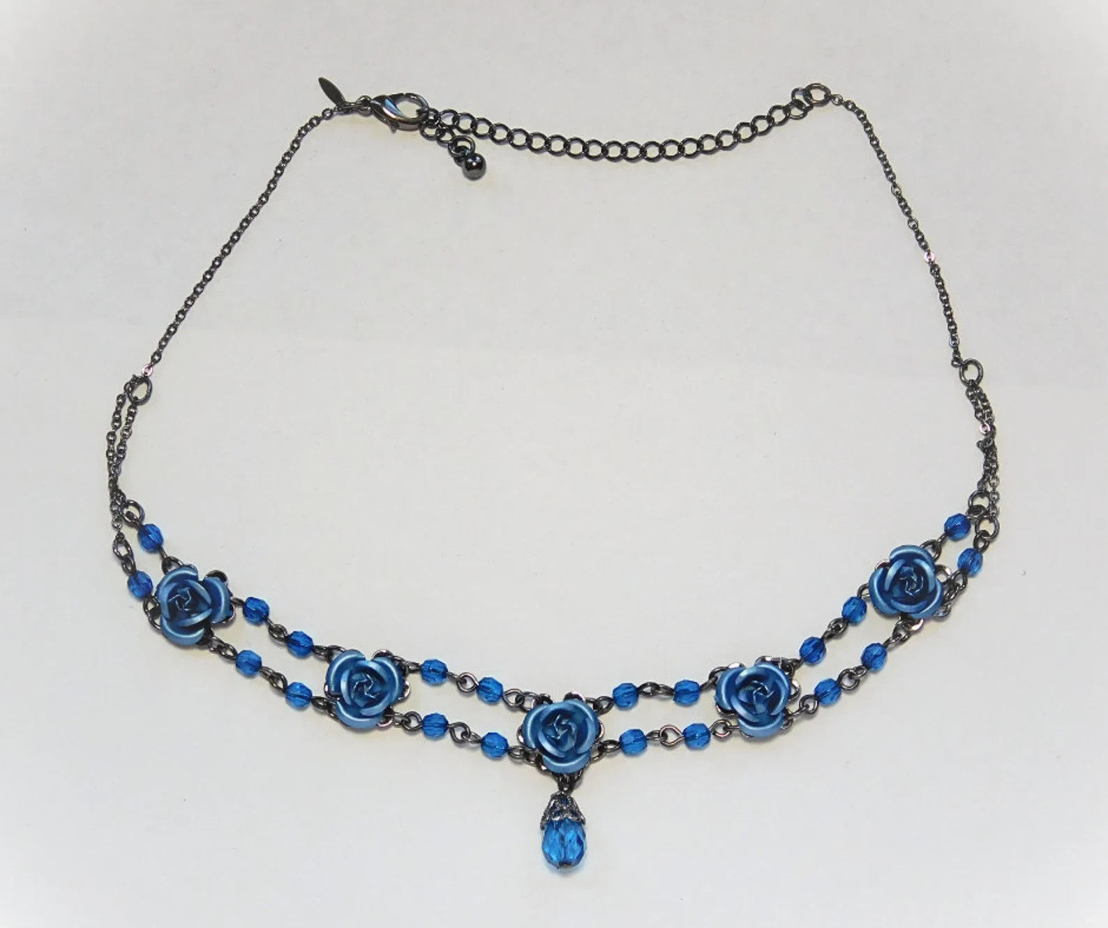 Vintage Blue Rose Necklace and Earrings Gift Set Boxed Avon 2003