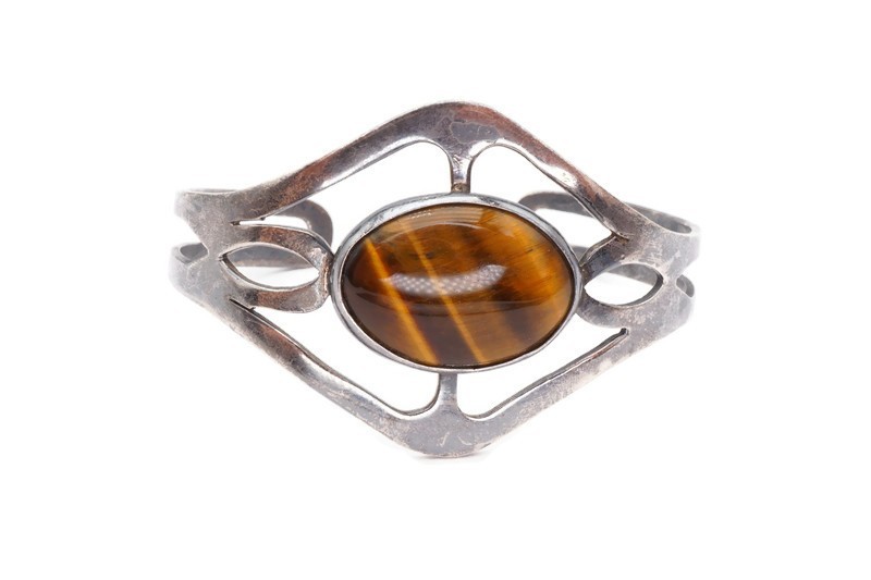 Vintage Sterling Silver 925 Tigers Eye Cuff Bracelet 6.5″