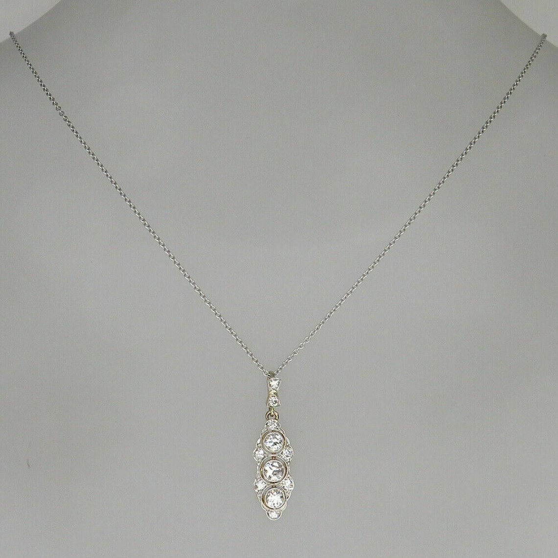 Art Deco Old European Lab Created Diamond Three-Stone Wedding 925 Silver Pendant