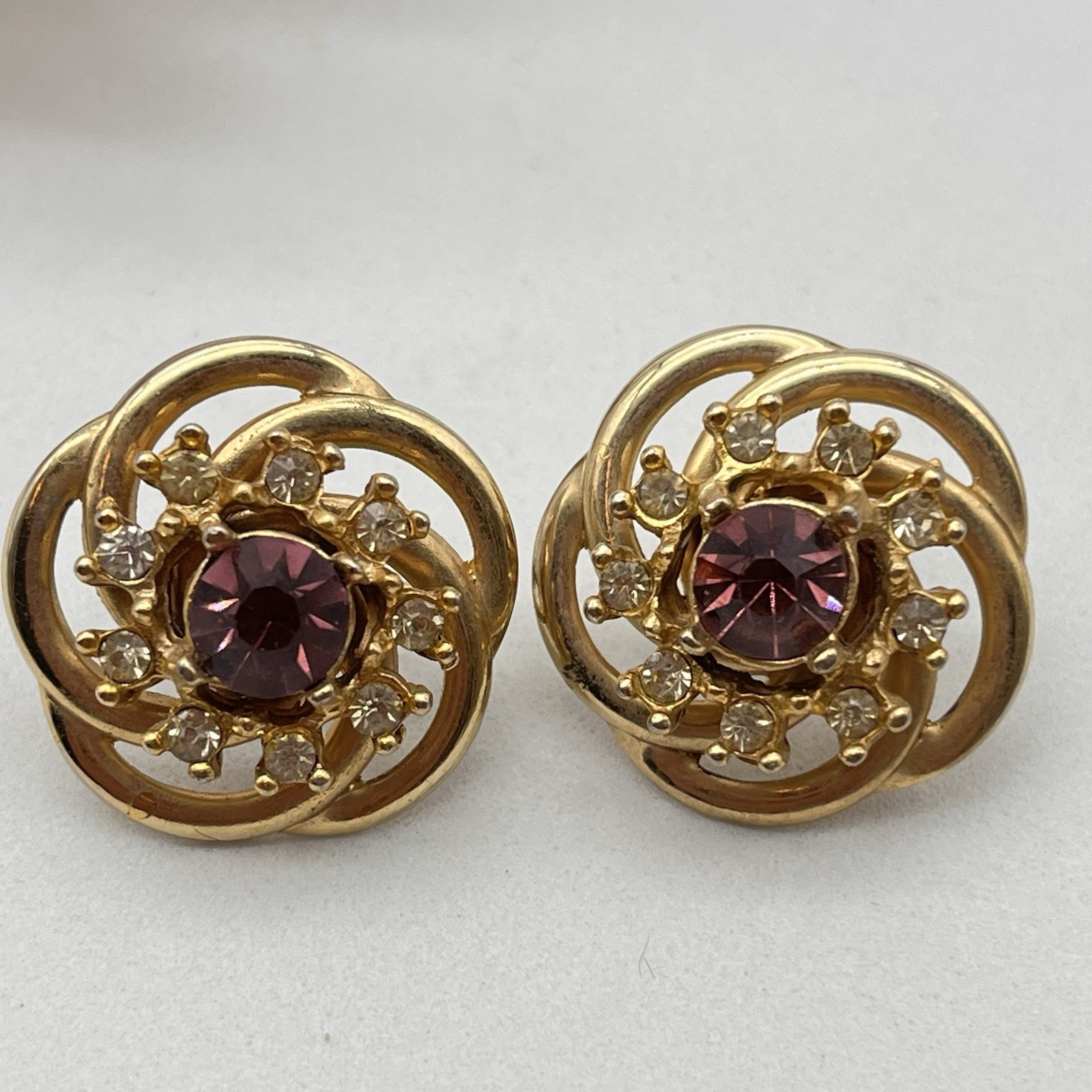 Vintage Purple Rhinestone Jewelry Set Necklace Screw Back Earrings