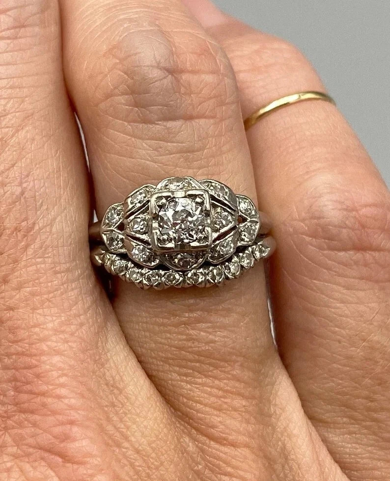 3Ct Art Deco Style Lab Created Diamond Engagement 14K White Gold Finish Ring