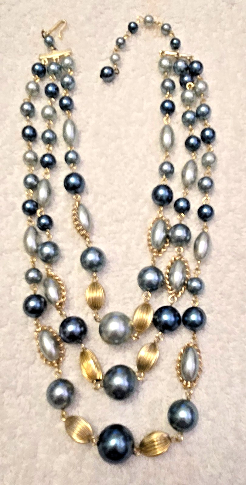 Vintage Mid Century Japan Blue Three Strand Choker Necklace
