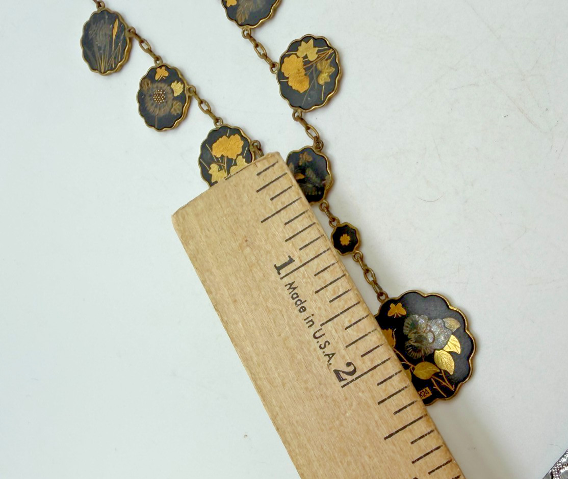 Vintage Necklace Damascene Japan KZ Scenic y-Drop Pendant