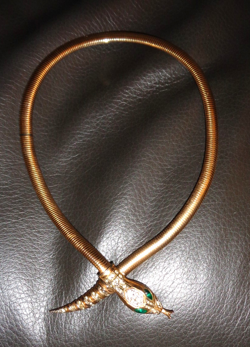 Vintage Coro Snake Choker Necklace Green Eyes “Missing a few Rinestones”